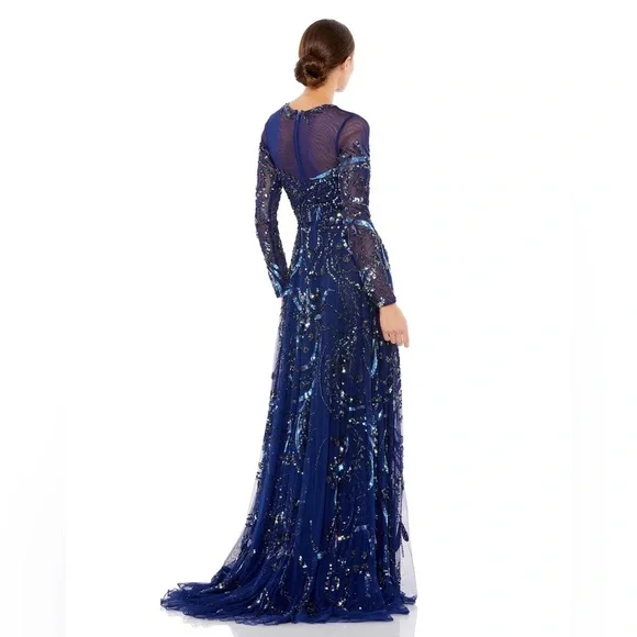 MAC DUGGAL 5217 NWT Long Sleeve Embellished Illusion Evening Gown MOB Holiday - Picture 3 of 4